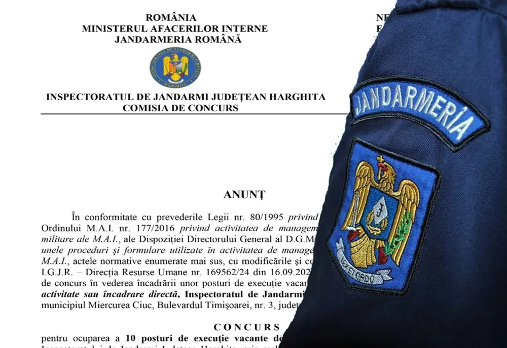Posturi de subofițer scoase la concurs de Jandarmeria Harghita