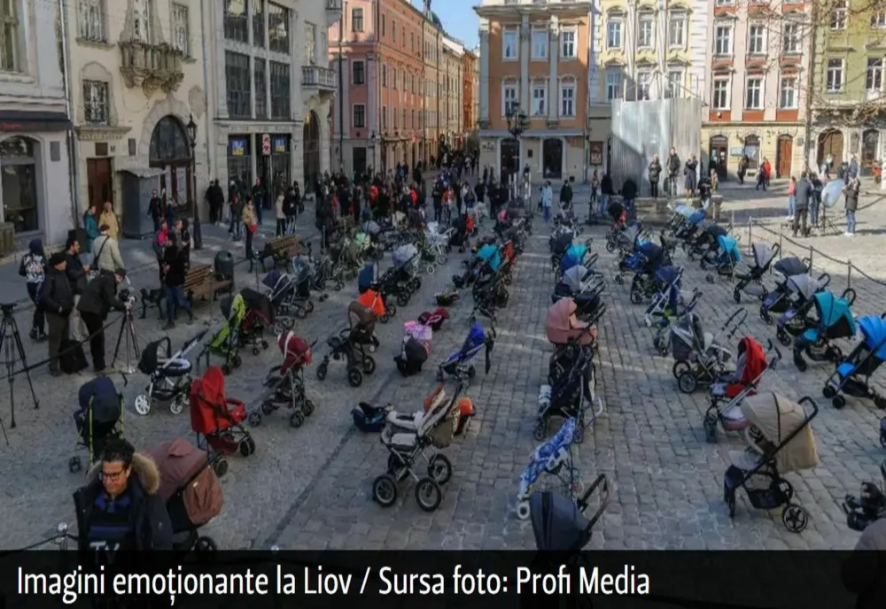 Imagini emoționante la Liov! 109 de cărucioare goale așezate în centrul orașului