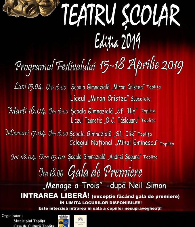 Festivalul-Concurs de Teatru Școlar, din nou la Topliţa