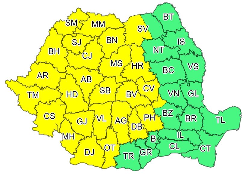COD GALBEN de ploi torenţiale valabil pentru judeţul Harghita
