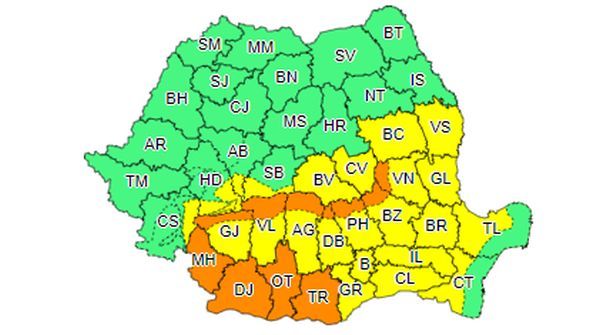 Nou COD GALBEN de ploi torenţiale, vijelii şi grindină