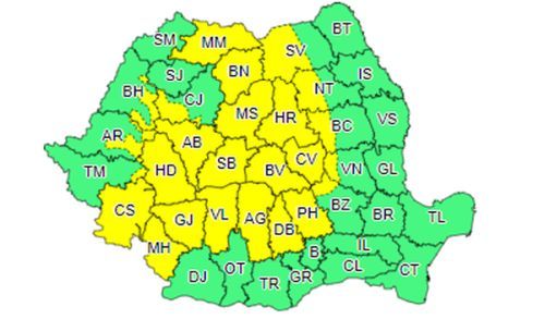 COD GALBEN de instabilitate atmosferică, în Harghita