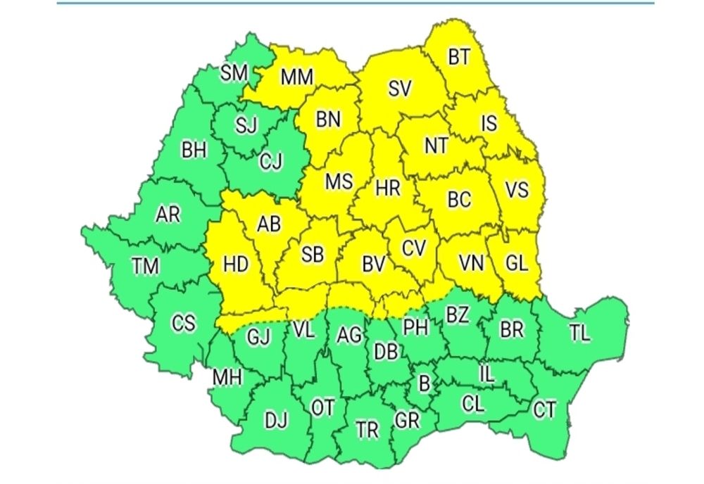 COD GALBEN de ploi torențiale şi vânt puternic!