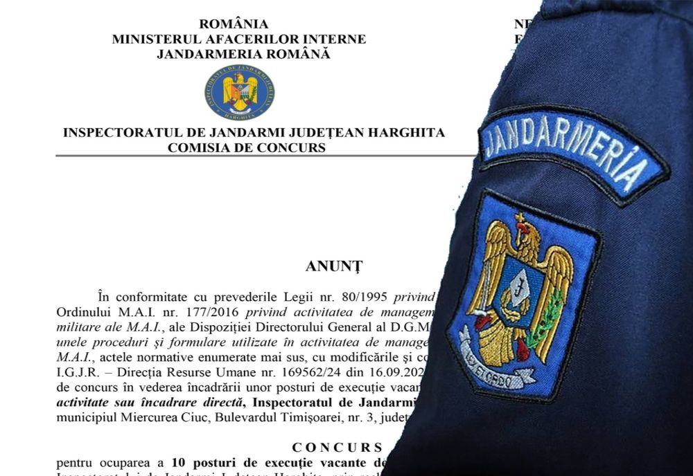 Posturi de subofițer scoase la concurs de Jandarmeria Harghita