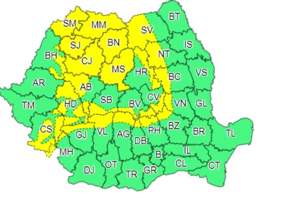 Alertă meteo - Cod galben de fenomene periculoase - rafale de până la 100 km/h. Zonele lovite puternic de ninsori viscolite