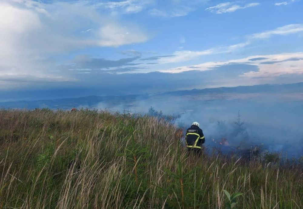 Pompierii din Harghita se luptă de aproape 24 de ore cu flăcările care afectează vegetația uscată din localitatea Subcetate