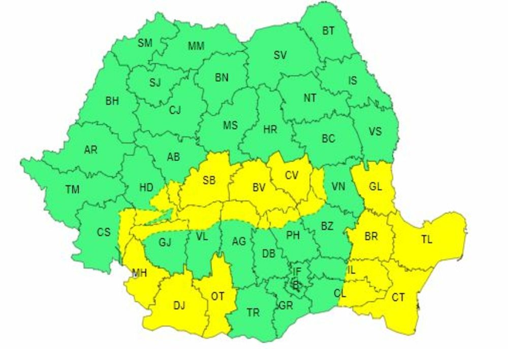 COD GALBEN de ninsori și vânt puternic