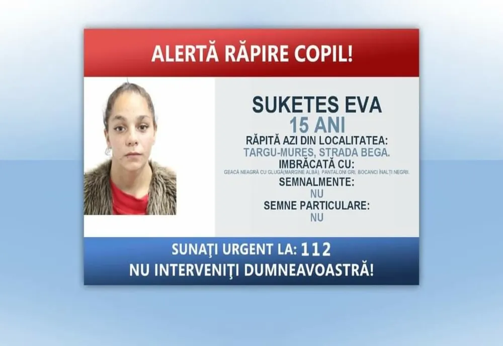 Poliția Română: "Minoră din Harghita, răpită la Târgu Mureş!"