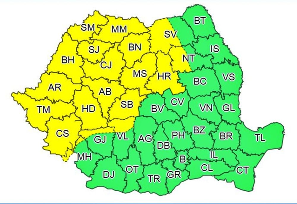 COD GALBEN de instabilitate atmosferică, în mai multe județe din țară