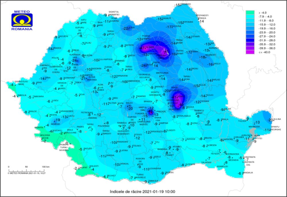 Temperatură resimțită de -47 de grade celsius, în Harghita