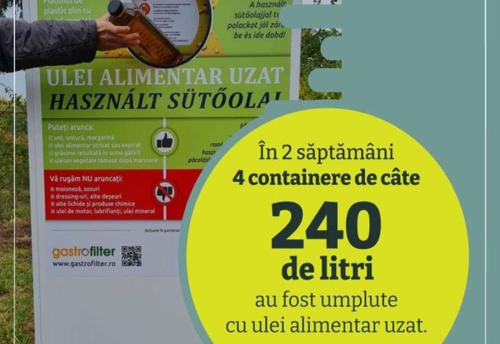 Patru containere de colectare a uleiului alimentar uzat au fost umplute la Miercurea Ciuc